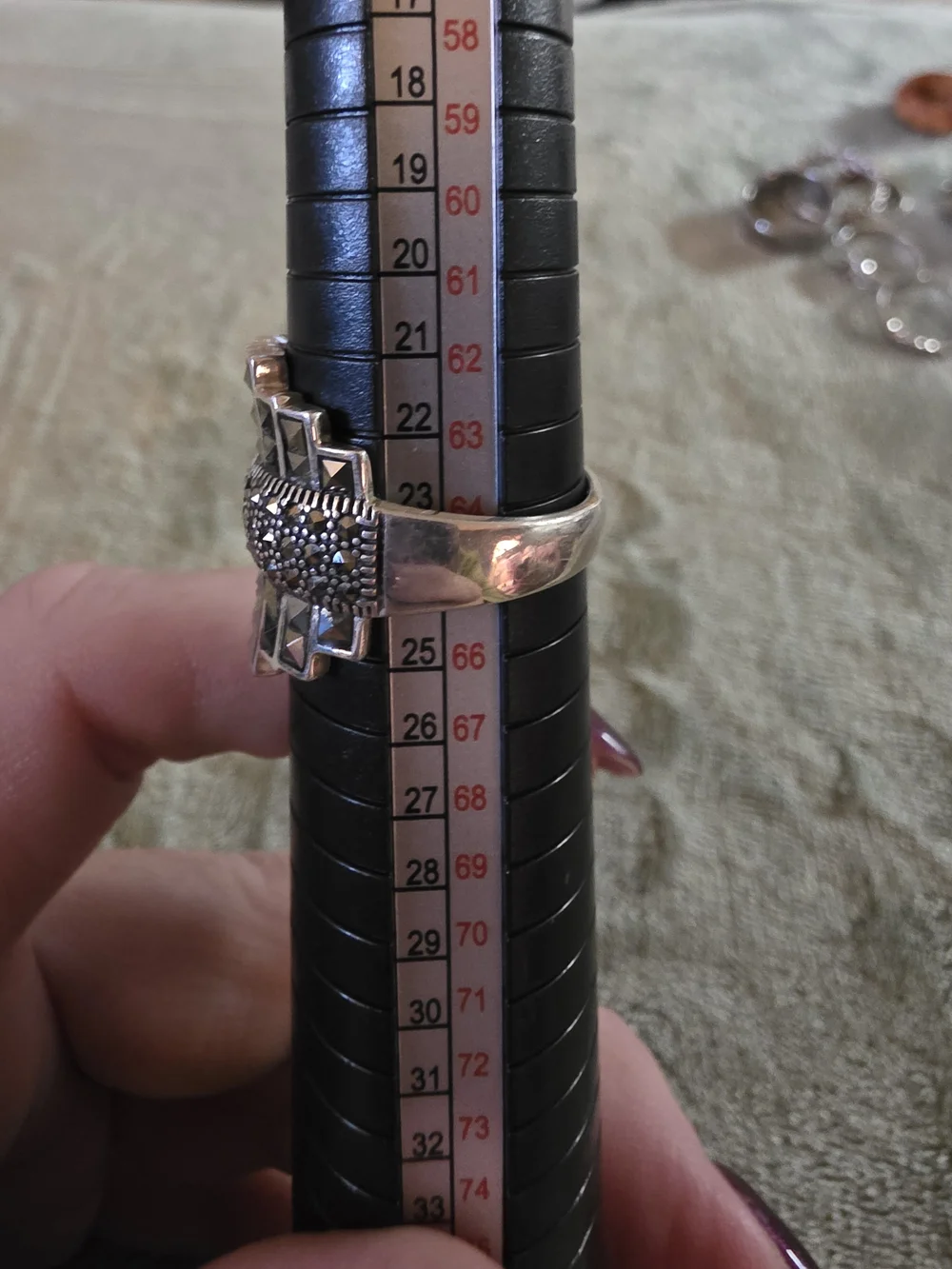 Sterling Silver & Marcasite Statement Ring with Pavé Center - Size 11 See Pics